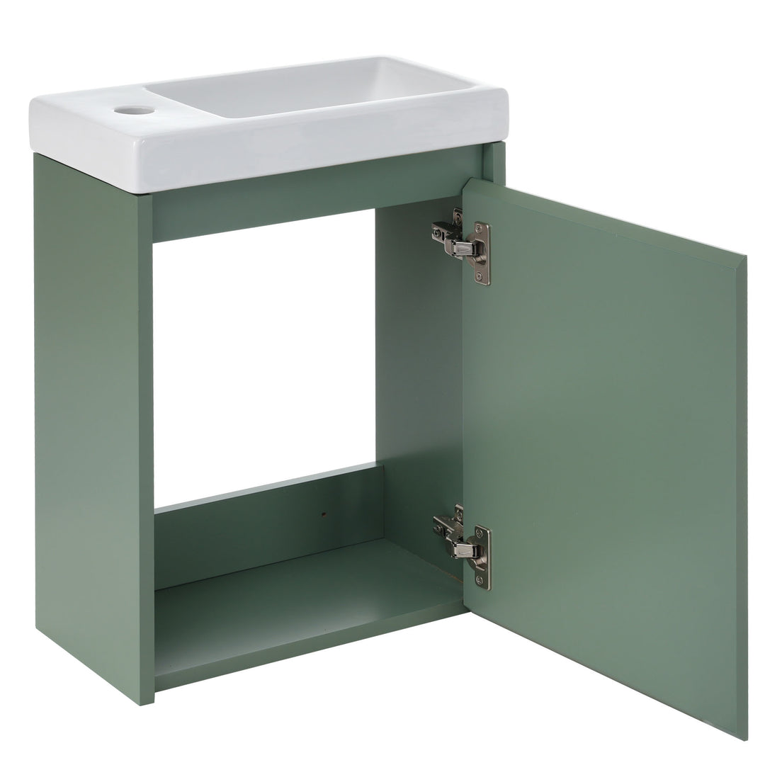 Elegant 16-Inch Green Bathroom Vanity Cabinet with Soft-Close Doors - Easy Assembly, Stylish Storage