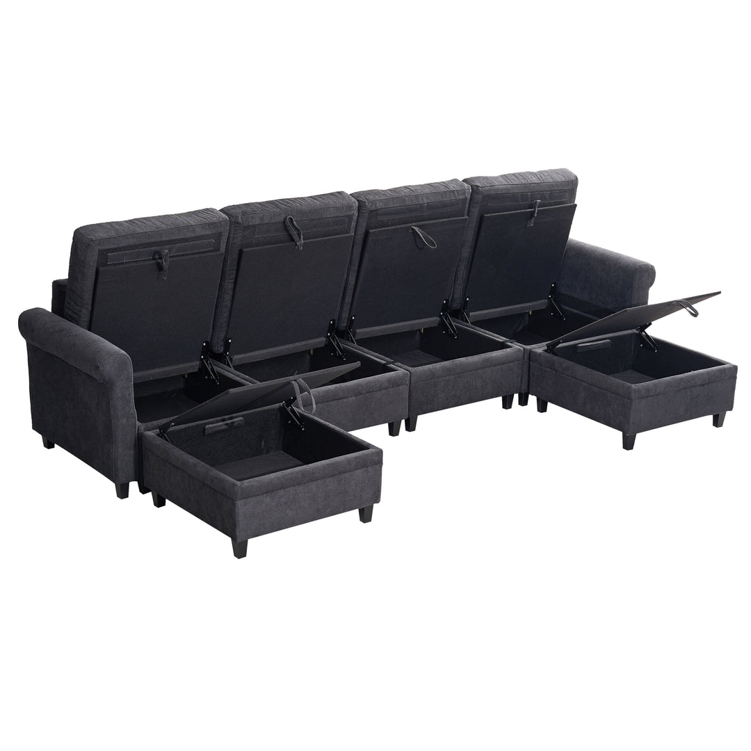 U Shaped Sectional Couch Convertible Sectional Couch with Double Chaise 4 Seat Sectional Sofa for Living Room