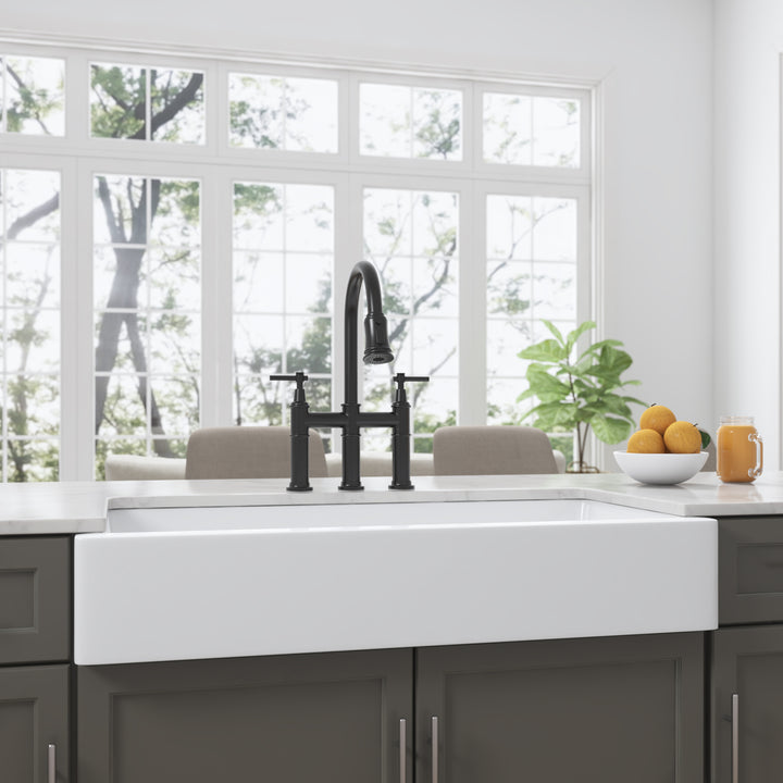 Bridge Kitchen Faucet with Pull-Down Sprayhead in Spot