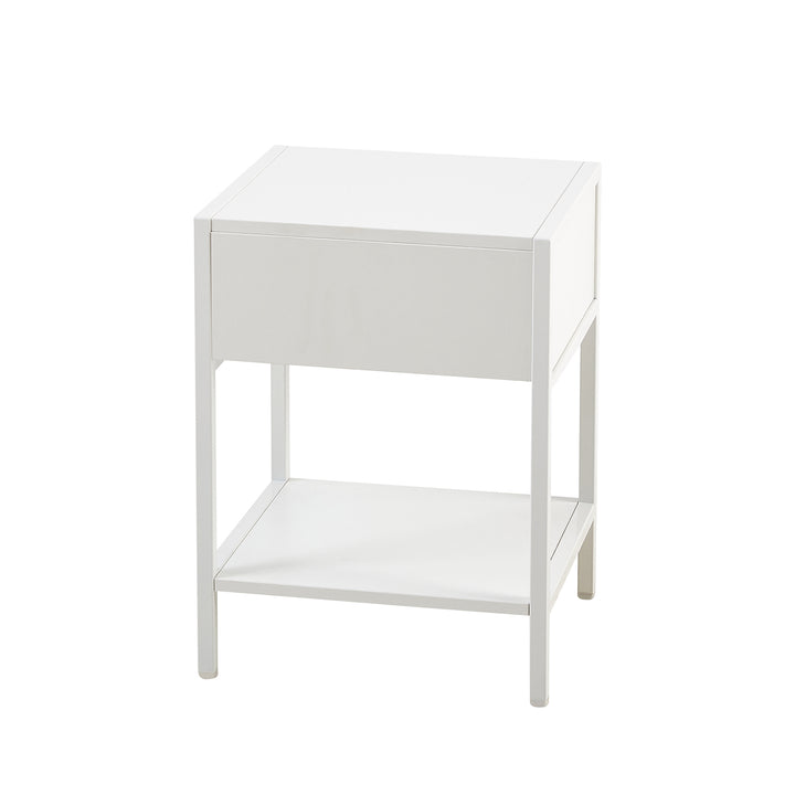 Set of 2, 15.74" Rattan End table with  drawer, Modern nightstand, metal legs,side table for living room, bedroom,white