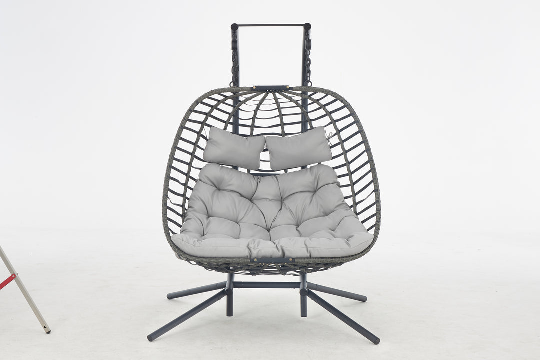 2 person wicker double swing chair with cushion grey