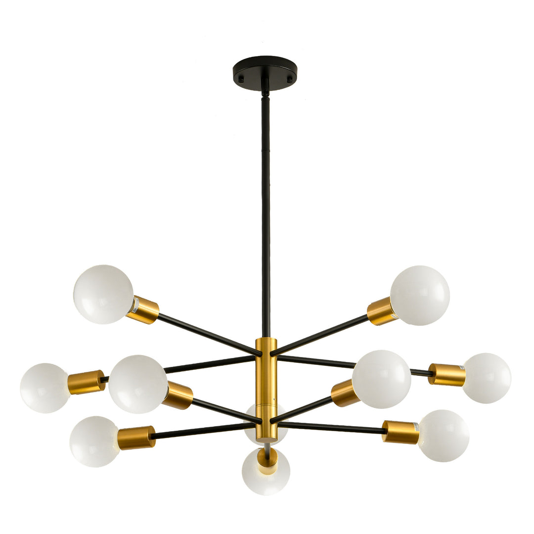 Modern American Chandeliers, Satellite Chandeliers, Black Gold Restaurant Chandeliers, Ivory Glass Lampshades, 10 Bulbs (Excluding Bulbs)