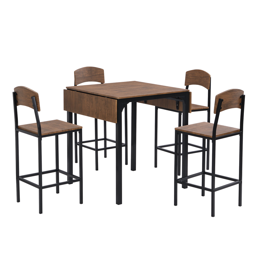 TOPMAX Farmhouse 5-piece Counter Height Drop Leaf Dining Table Set with Dining Chairs for 4,Black Frame+Brown Tabletop