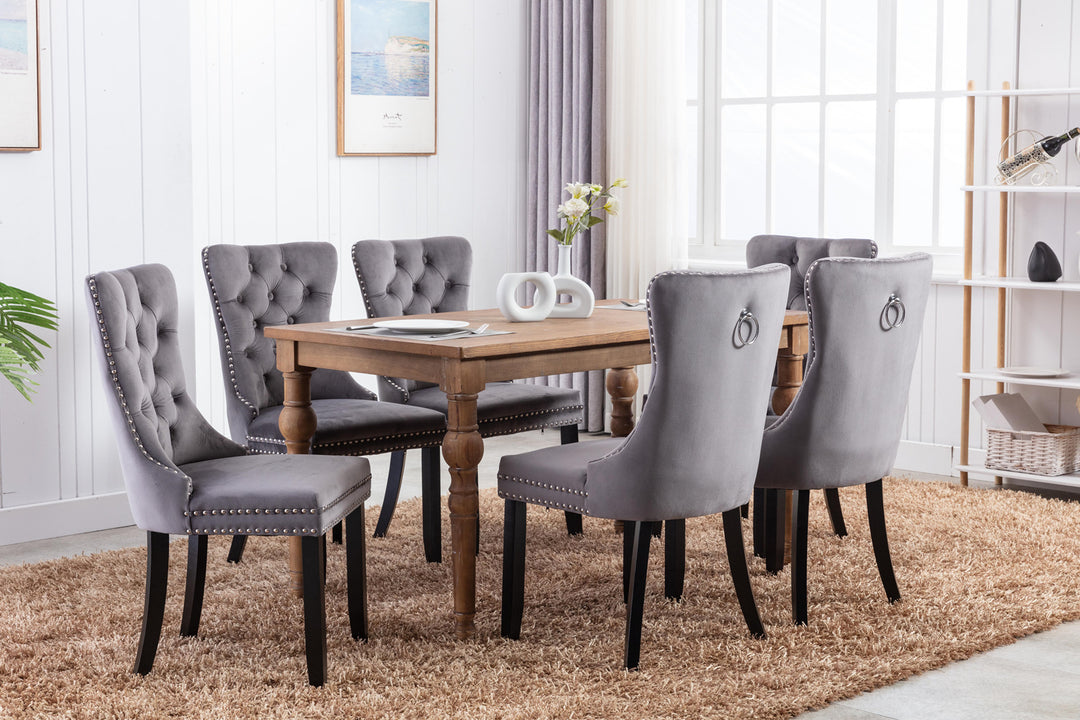 A&A Furniture,Nikki Collection Modern, High-end Tufted Solid Wood Contemporary Velvet Upholstered Dining Chair with Wood Legs Nailhead Trim  2-Pcs Set,Gray,SW1801GY