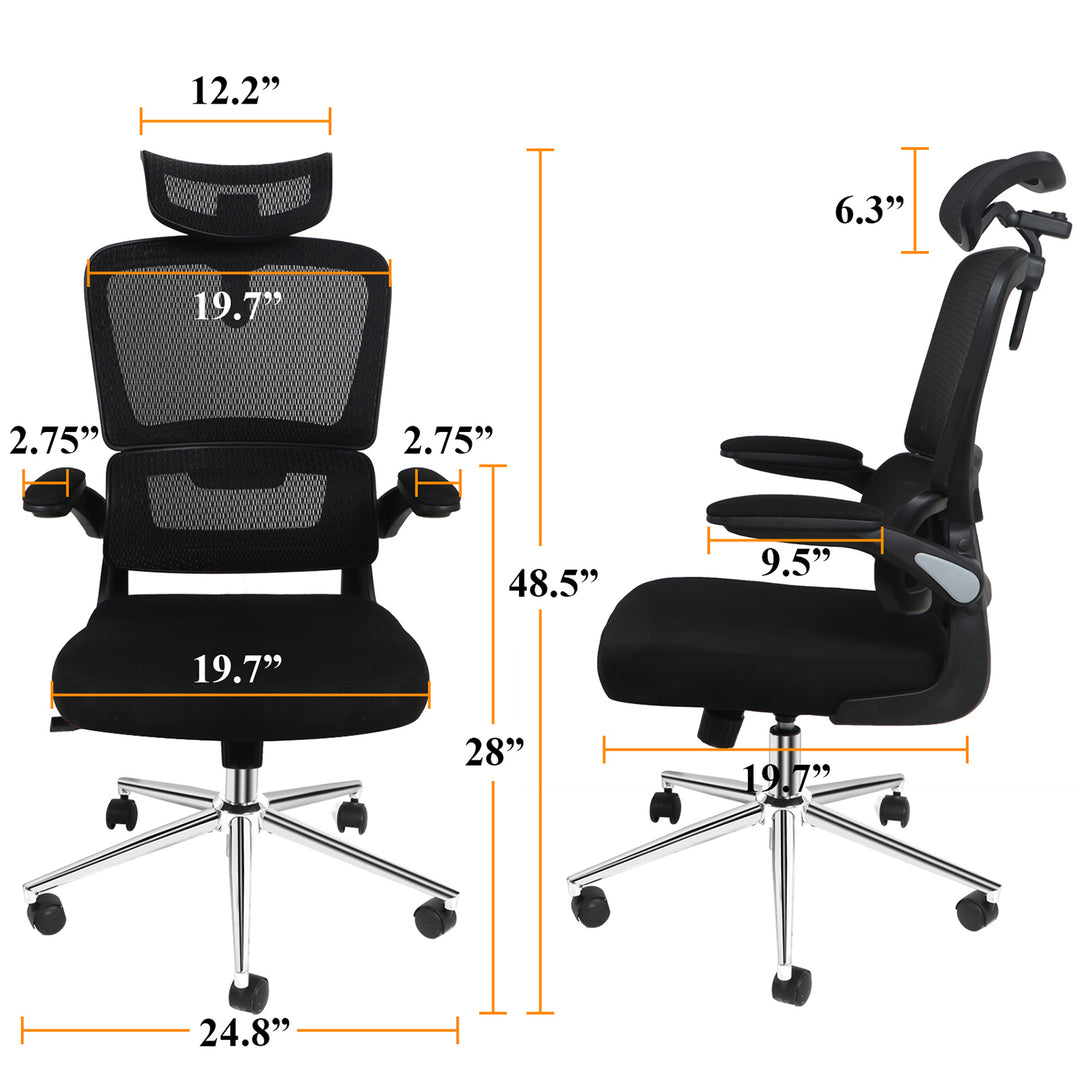 Mesh Ergonomic Office Chair with Flip Up Arms High Back Desk Chair -High Adjustable Headrest with Flip-Up Arms, Tilt Function, Lumbar Support Swivel Computer Chair Task Chair,Executive Chair, Black