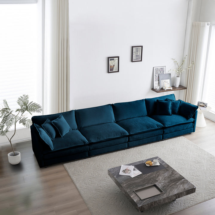 Free Combination Modular Sofa Free,4 Seater Sofa Comfy Chenille Fabric,Sectional Sofa Couch, Blue Chenille