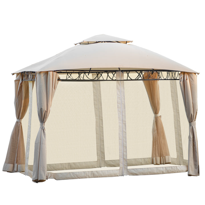 [VIDEO provided] U_STYLE Quality Double Tiered Grill Canopy, Outdoor BBQ Gazebo Tent with UV Protection, Beige