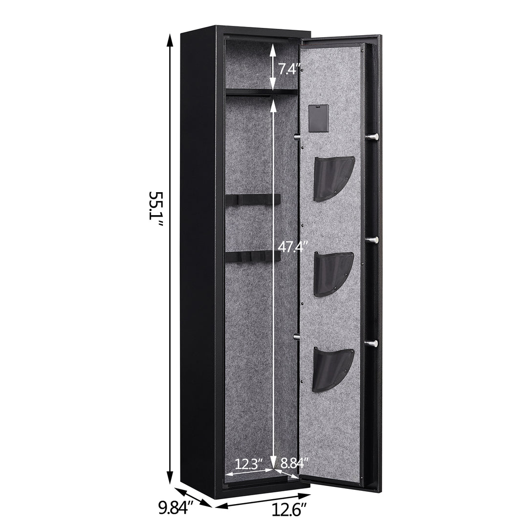 5 Gun Safe for Home Rifle and Pistols, Quick Access Electronic Keypad Rifle Gun with 3 Pistol Pockets, Build-in cabinet ,LED Light,External Battery Cases and Alarm System