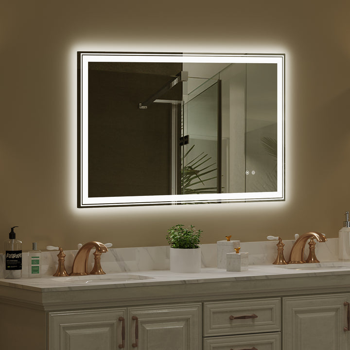 48×30 inch LED-Lit bathroom tempered mirror, wall mounted anti-fog memory Adjustable Brightness front and back light Rectangular Vanity mirror