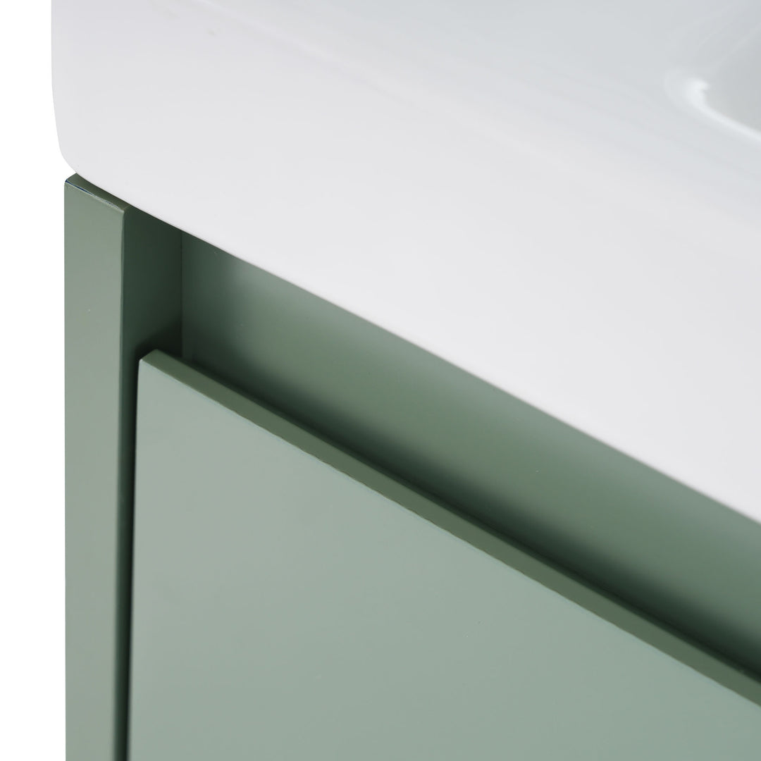 Elegant 16-Inch Green Bathroom Vanity Cabinet with Soft-Close Doors - Easy Assembly, Stylish Storage