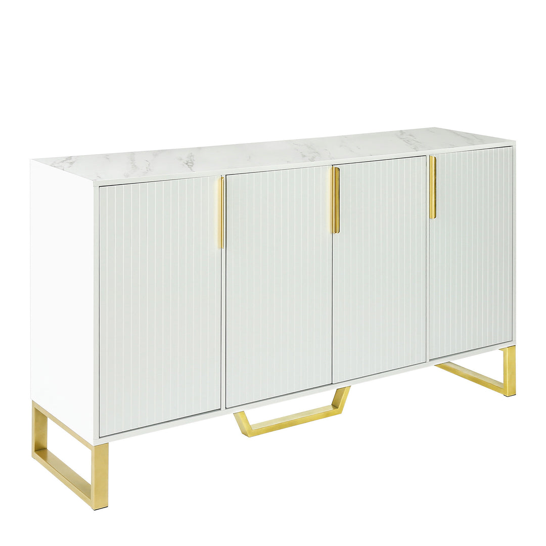 TREXM Modern sideboard with Four Doors, Metal handles & Legs and Adjustable Shelves Kitchen Cabinet (White)