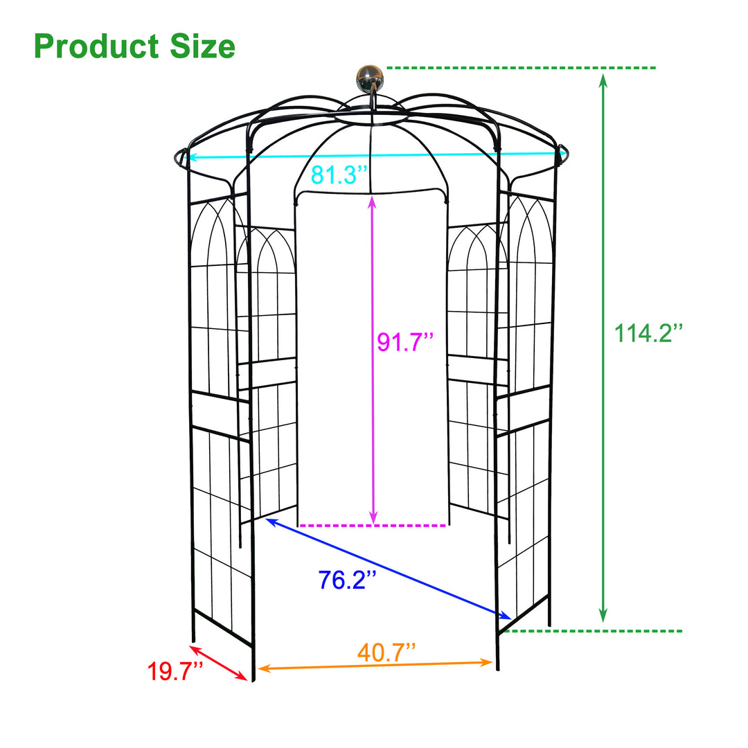 Metal Garden Arch Iron Garden Arbors Gazebo Dia81.3'' x 114.2'' High Birdcage Shape Pergola Pavilion for Wedding Ceremony
Outdoor Black