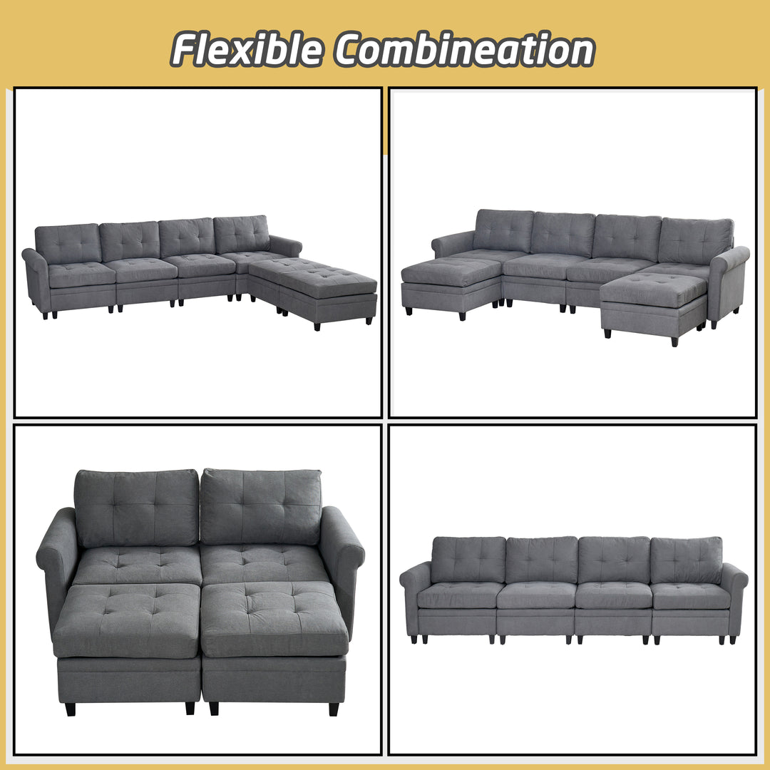 U Shaped Sectional Couch Convertible Sectional Couch with Double Chaise 4 Seat Sectional Sofa for Living Room