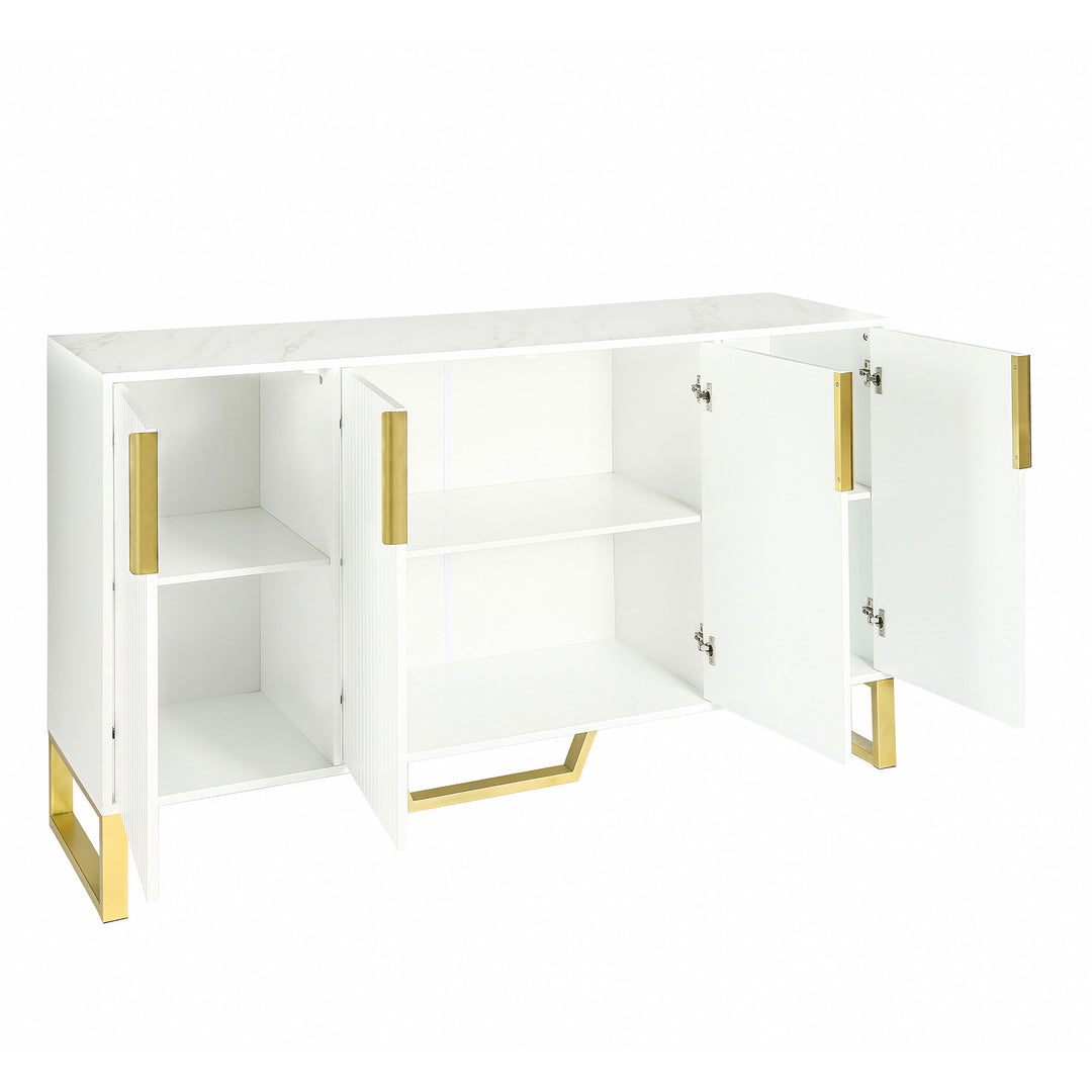 TREXM Modern sideboard with Four Doors, Metal handles & Legs and Adjustable Shelves Kitchen Cabinet (White)