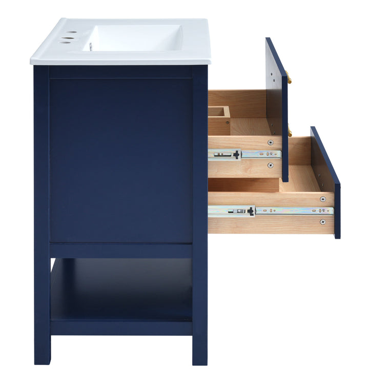 [Viedo]Modern 30inch Navy Blue/White Bathroom Vanity Cabinet Combo with Open
Storge, Two Drawers