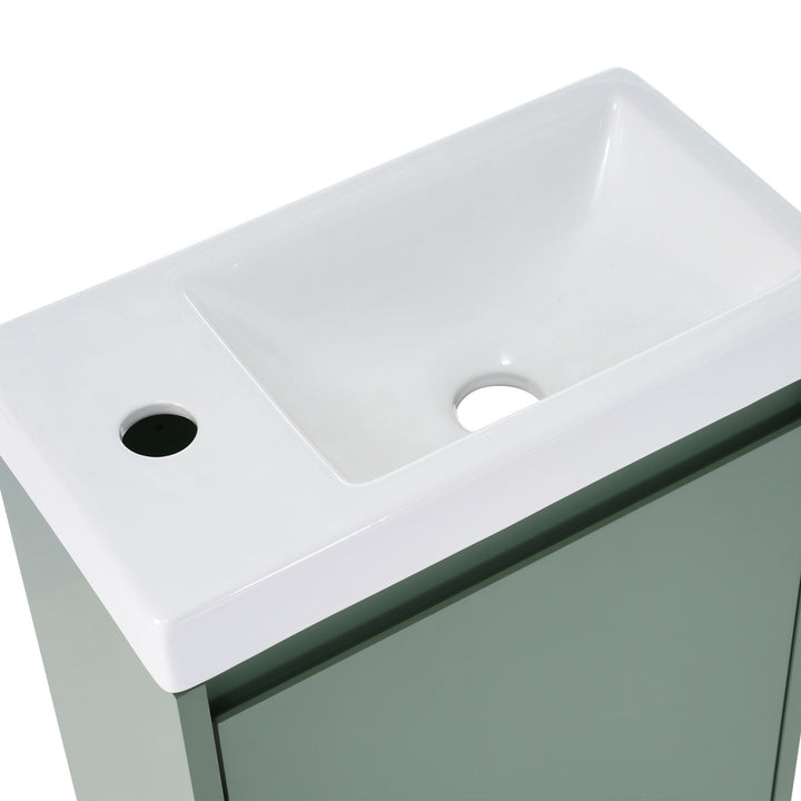 Elegant 16-Inch Green Bathroom Vanity Cabinet with Soft-Close Doors - Easy Assembly, Stylish Storage