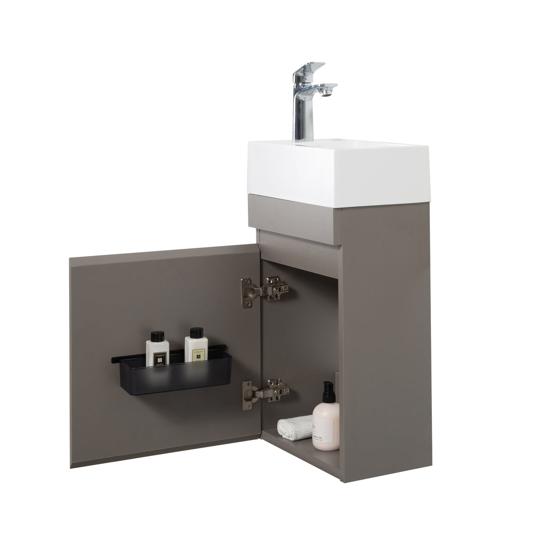 Laura 16" Small Bathroom Vanity with Sink, Wall Mounted Bathroom Vanity for Modern Bathroom, One-Piece White Sink Basin Minimalist Large Storage Bathroom Vanities