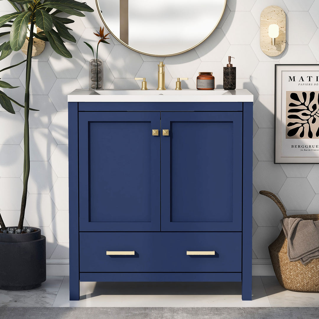 30" Blue Bathroom Vanity with Single Sink, Combo Cabinet Undermount Sink, Bathroom Storage Cabinet with 2 Doors and a Drawer, Soft Closing, Multifunctional Storage, Solid Wood Frame