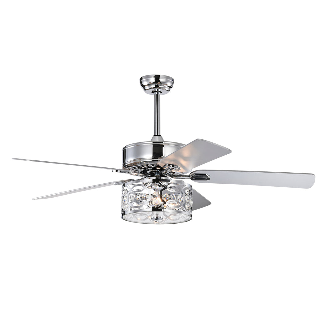 52 Inch Crystal Chandelier Fan  Dual Finish Reversible Blades, Fandelier for Living Room, Dining Room, Bedroom, Family Room, Chrome