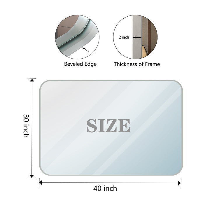 40x30inch Brushed Silver Rounded Corner Rectangle Bathroom Mirror For Wall Metal Frame Wall Mounted Bathroom Mirror Vanity Bathroom Mirror(Horizontal & Vertical)