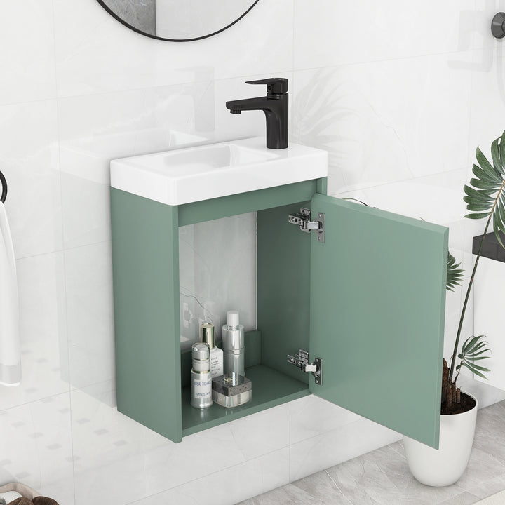 Elegant 16-Inch Green Bathroom Vanity Cabinet with Soft-Close Doors - Easy Assembly, Stylish Storage