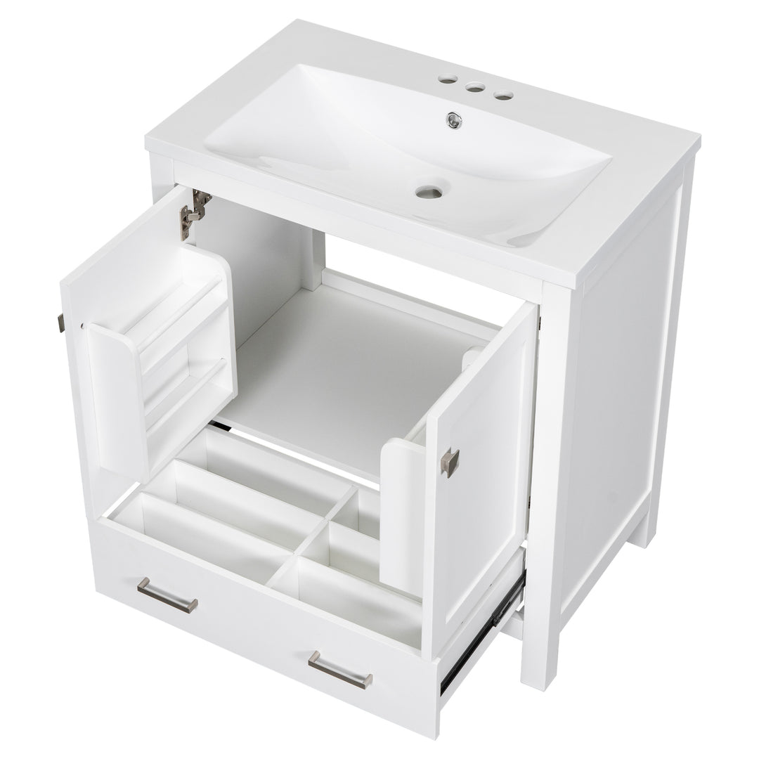 30" White Bathroom Vanity with Single Sink, Combo Cabinet Undermount Sink, Bathroom Storage Cabinet with 2 Doors and a Drawer, Soft Closing, Multifunctional Storage, Solid Wood Frame