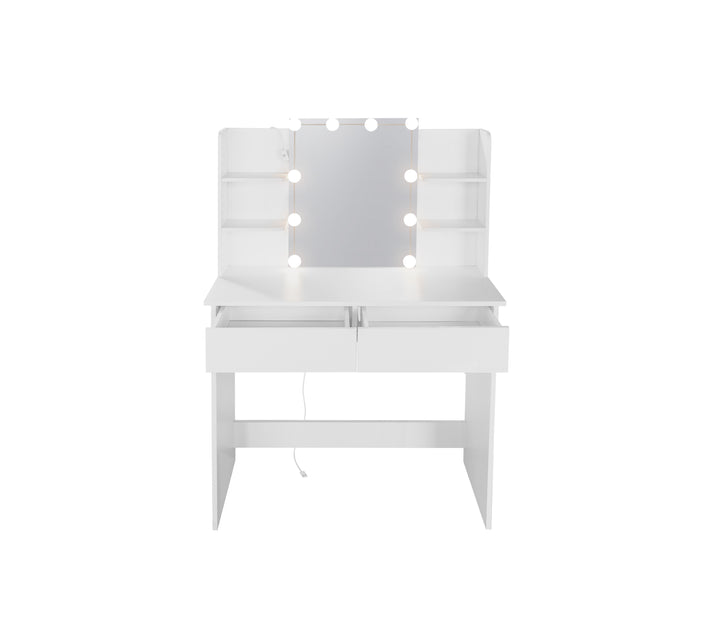 Makeup Vanity Desk With LED Lighted Mirror ,Dressing Table Set With 2 Large Drawers 10 LED Light ,White Color