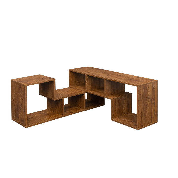 Double L-Shaped TV Stand,Display Shelf,Bookcase for Home Furniture,Walnut