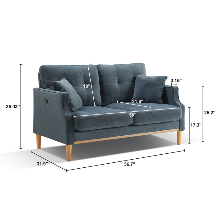 Loveseats 2 Seater Sofa For Primary Living Space , Bed Room, Office, waterproof fabric , USB Charge Port , 2  Pillows,Wood Legs