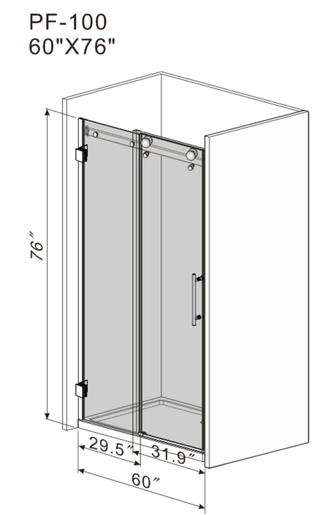 Frameless Sliding Glass Shower Doors 60" Width x 76"Height with 3/8"(10mm) Clear Tempered Glass, Matt Black Finish