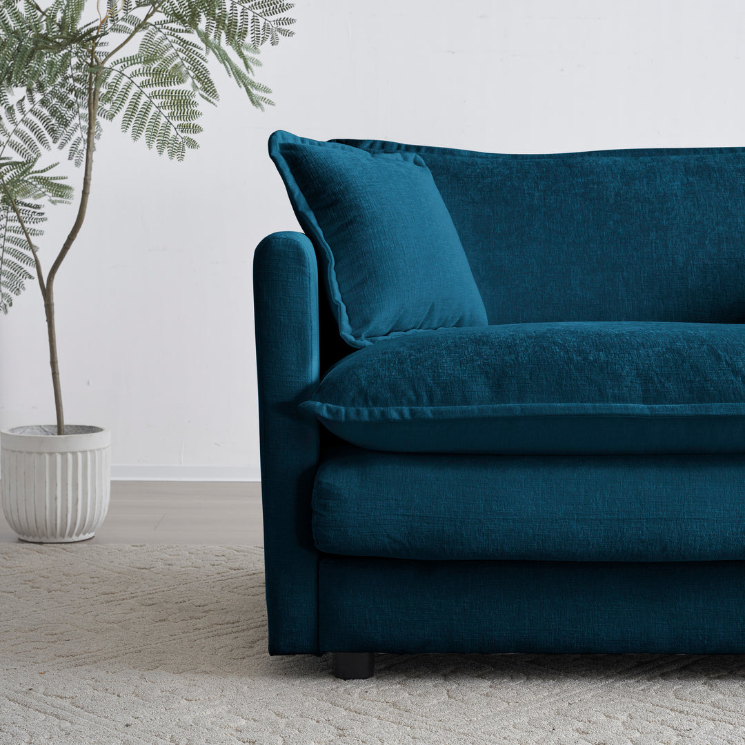 Armless Deep Seat 2 Seater Chenille Fabric Sofa to Combine With Alternative Arms and Single Armless Sofa , Blue Chenille