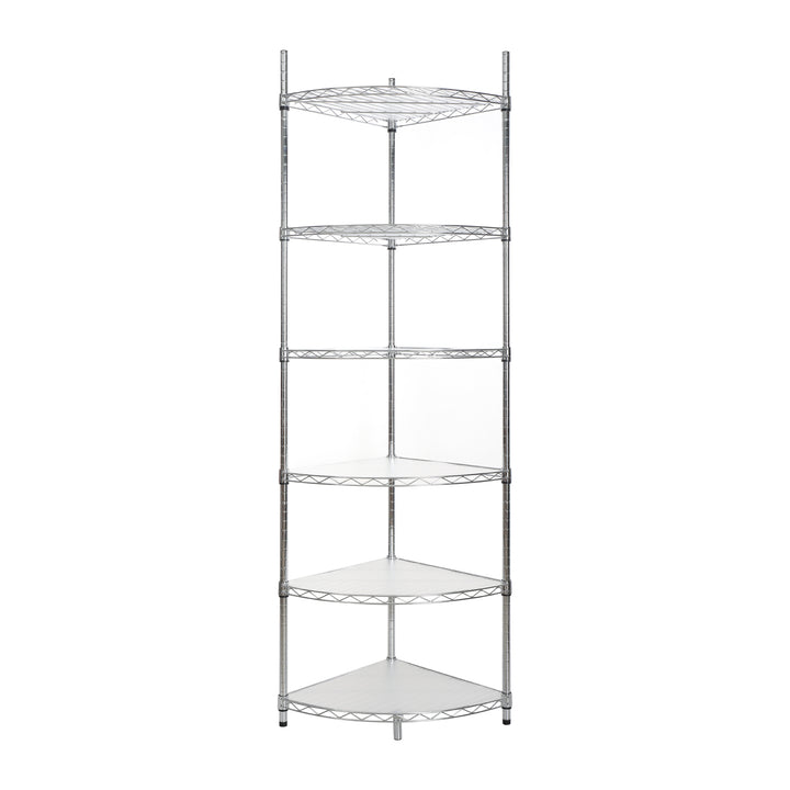 6 Tier Shelf Corner Wire Shelf Rack Adjustable Metal Heavy Duty Free Standing Corner Storage Display Chrome Rack for Bathroom, Living Room, Kitchen - Chrome