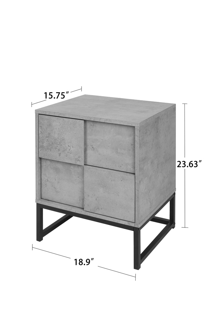 2 Drawer Nightstand,geometric elements,cement grey,for bedroom, living room and study