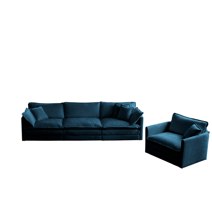 3-Piece Upholstered Sofa, Living Room Sectional Sofa Set Modern Sofa Couches Set , Deep Seat Sofa for Living Room Apartment, 1+3 Seat Blue