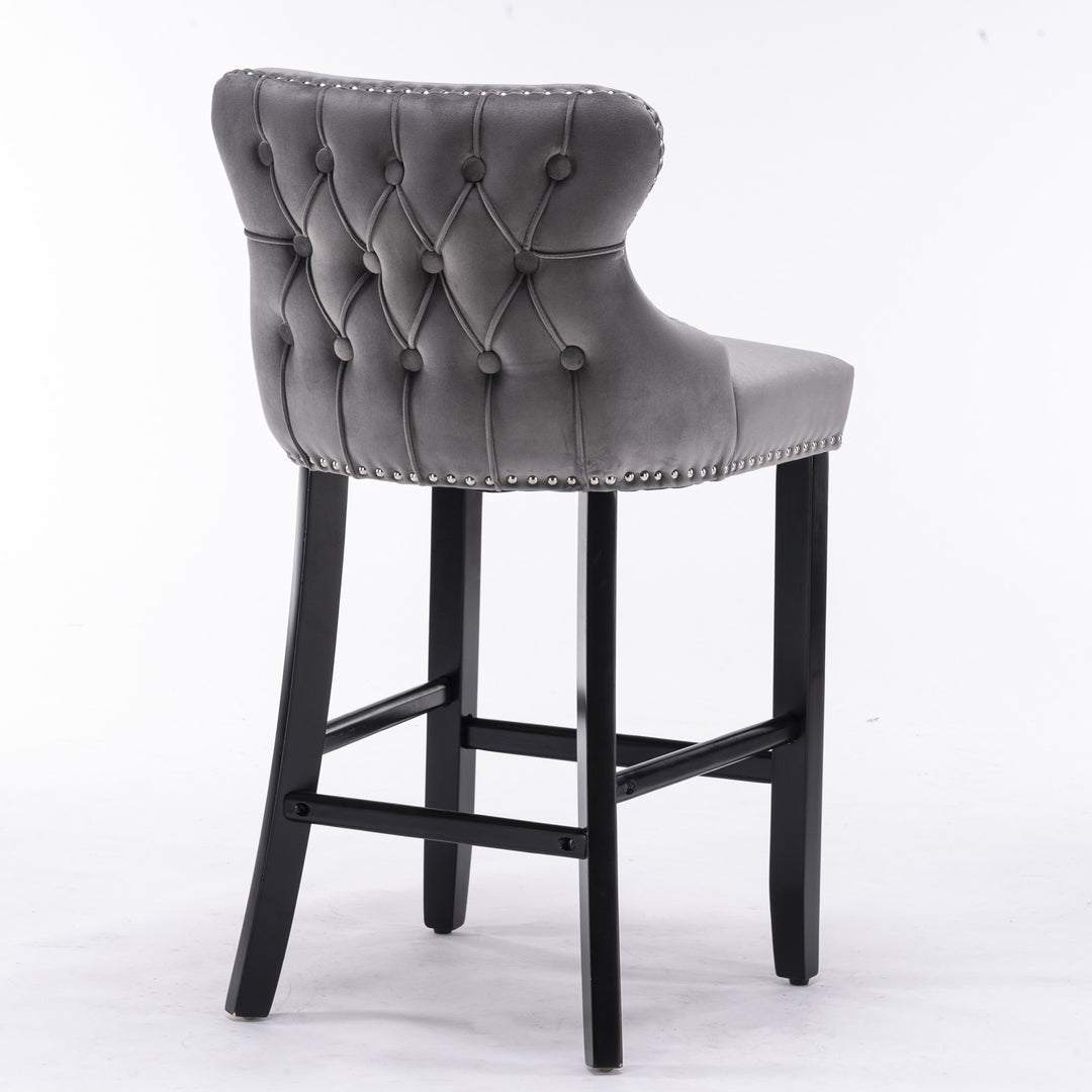 A&A Furniture,Contemporary Velvet Upholstered Wing-Back Barstools with Button Tufted Decoration and Wooden Legs, and Chrome Nailhead Trim, Leisure Style Bar Chairs,Bar stools, Set of 2 (Gray),SW1824GY