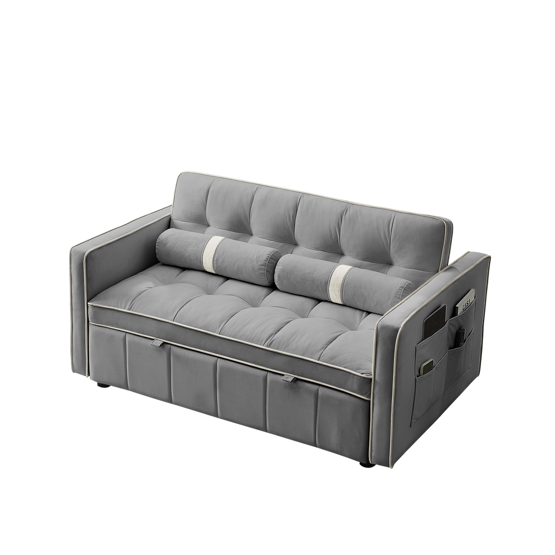 Modern 55.5" Pull Out Sleep Sofa Bed 2 Seater Loveseats Sofa Couch with side pockets, Adjsutable Backrest and Lumbar Pillows for Apartment Office Living Room