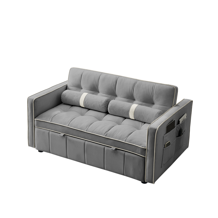 Modern 55.5" Pull Out Sleep Sofa Bed 2 Seater Loveseats Sofa Couch with side pockets, Adjsutable Backrest and Lumbar Pillows for Apartment Office Living Room