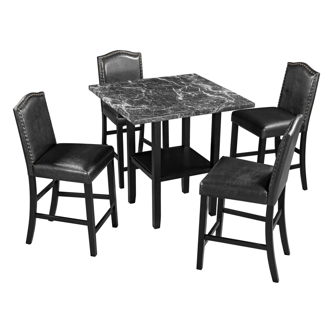 TOPMAX 5 Piece Dining Set with Matching Chairs and Bottom Shelf for Dining Room, Black Chair+Black Table