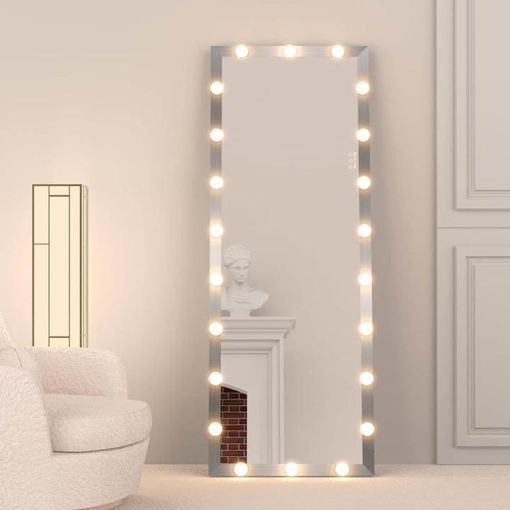 BEAUTME Hollywood Full Length Mirror with 3 Color Light Modes Silver 63"x24" Inch