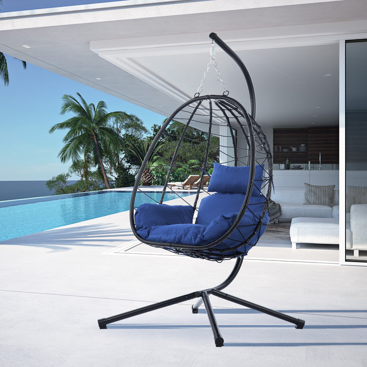 Egg Chair with Stand Indoor Outdoor Swing Chair Patio Wicker Hanging Egg Chair Hanging Basket Chair Hammock Chair with Stand for Bedroom Living Room Balcony