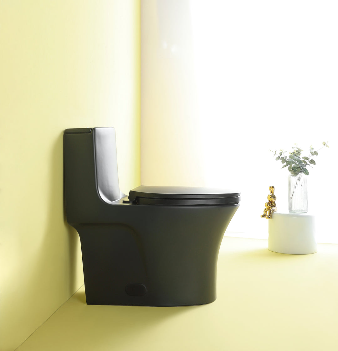 1.1/1.6 GPF Dual Flush 1-Piece Elongated Toilet with Soft-Close Seat - Matt Black 23T02-MB