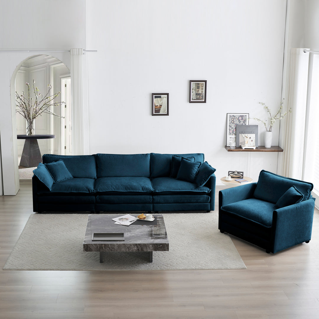 3-Piece Upholstered Sofa, Living Room Sectional Sofa Set Modern Sofa Couches Set , Deep Seat Sofa for Living Room Apartment, 1+3 Seat Blue