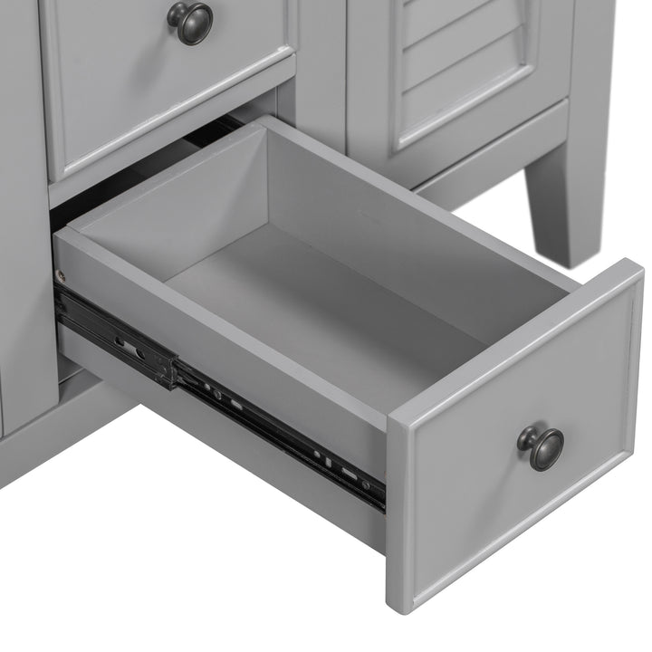 36" Bathroom Vanity with Ceramic Basin, Two Cabinets and Five Drawers, Solid Wood Frame, Grey (OLD SKU: SY999202AAE)