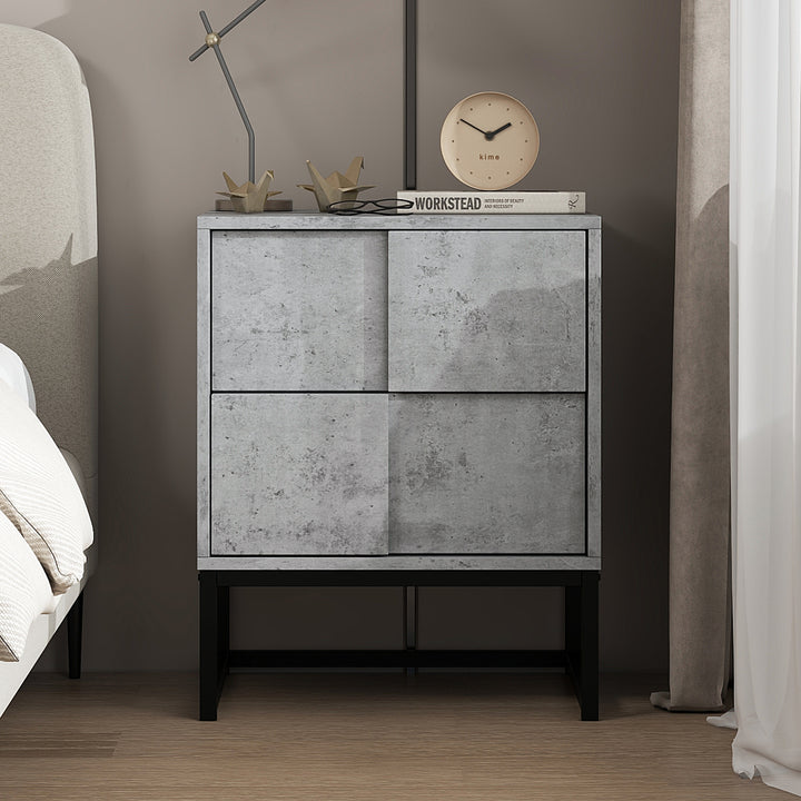 2 Drawer Nightstand,geometric elements,cement grey,for bedroom, living room and study