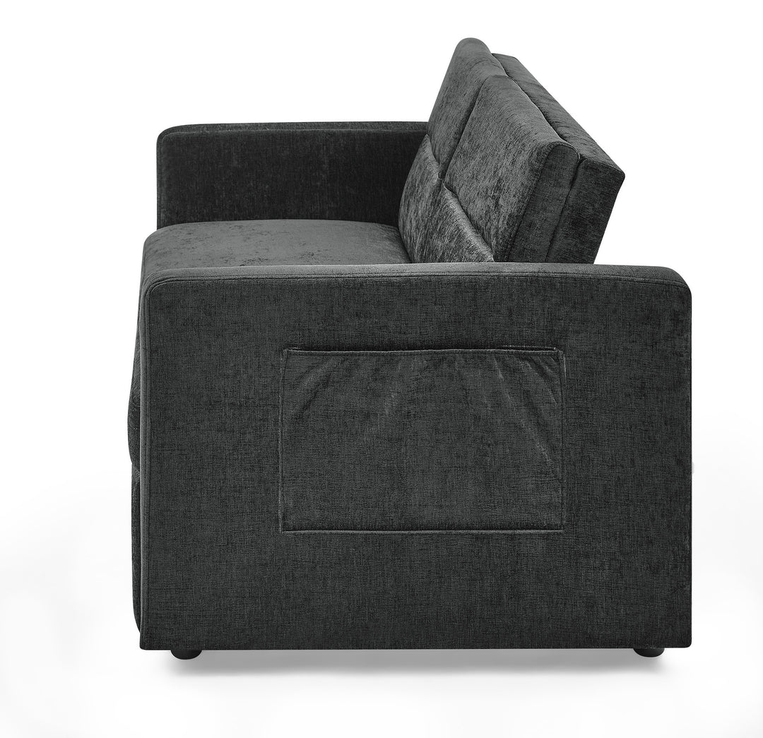 Loveseats Sofa Bed with Pull-out Bed,Adjsutable Back and Two Arm Pocket,Black (54.5"x33"x31.5")