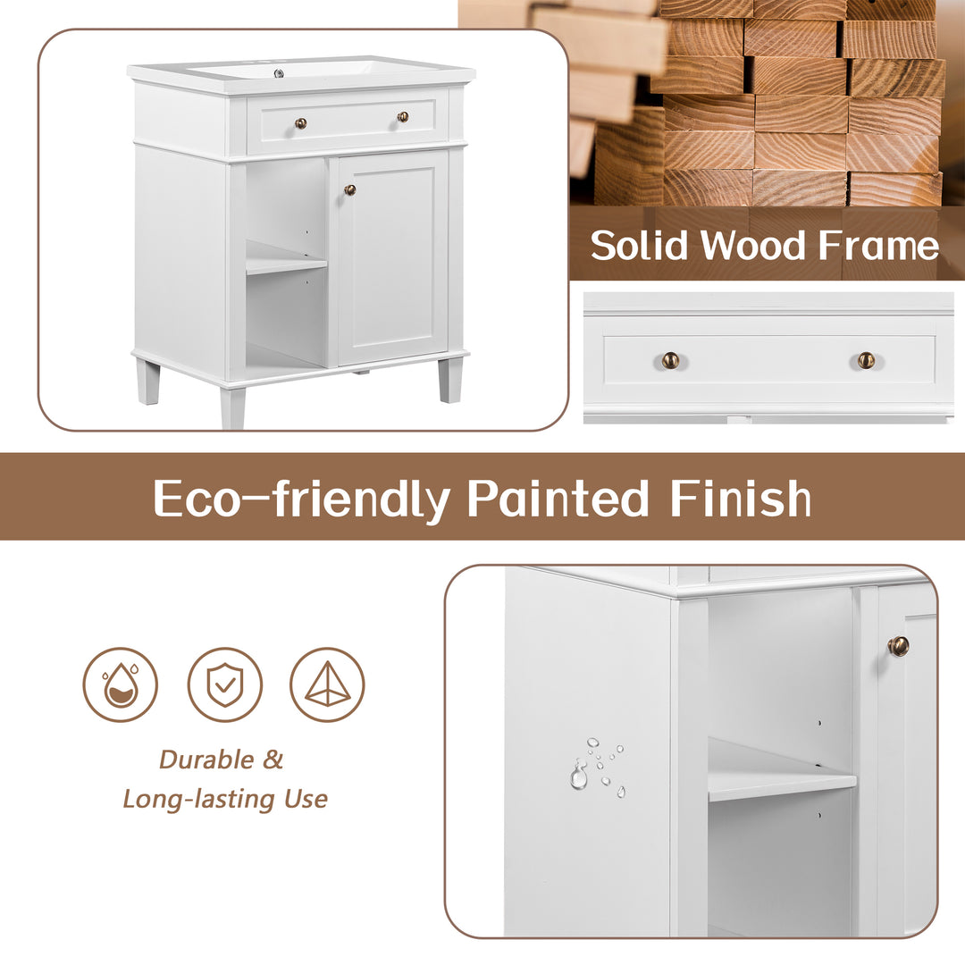 30" Bathroom Vanity without Sink, Bathroom Cabinet Base Only, Solid Wood and MDF Boards, White