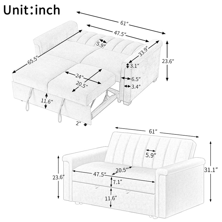 U_STYLE Convertible Soft Cushion Sofa Pull Bed ,for Two People to Sit On