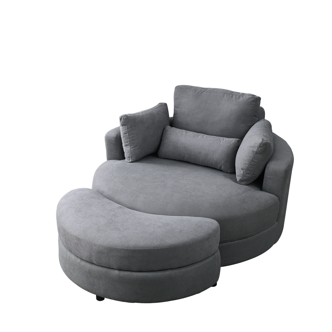 [Video] Welike Swivel Accent Barrel Modern Dark Grey Sofa Lounge Club Big Round Chair with Storage Ottoman Linen Fabric for Living Room Hotel with Pillows