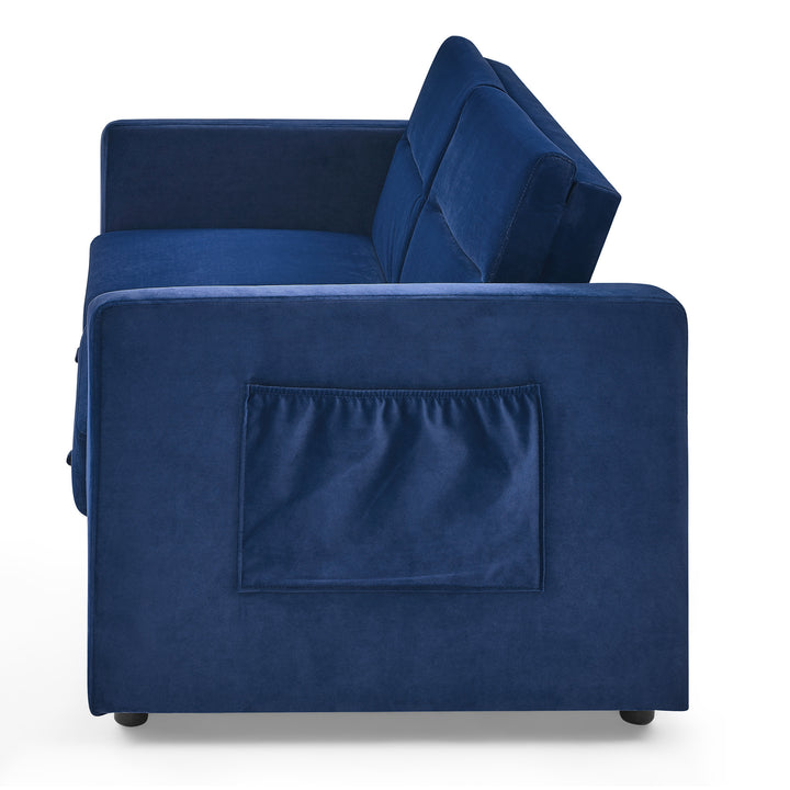 Loveseats Sofa Bed with Pull-out Bed,Adjsutable Back and Two Arm Pocket,Blue (54.5"x33"x31.5")