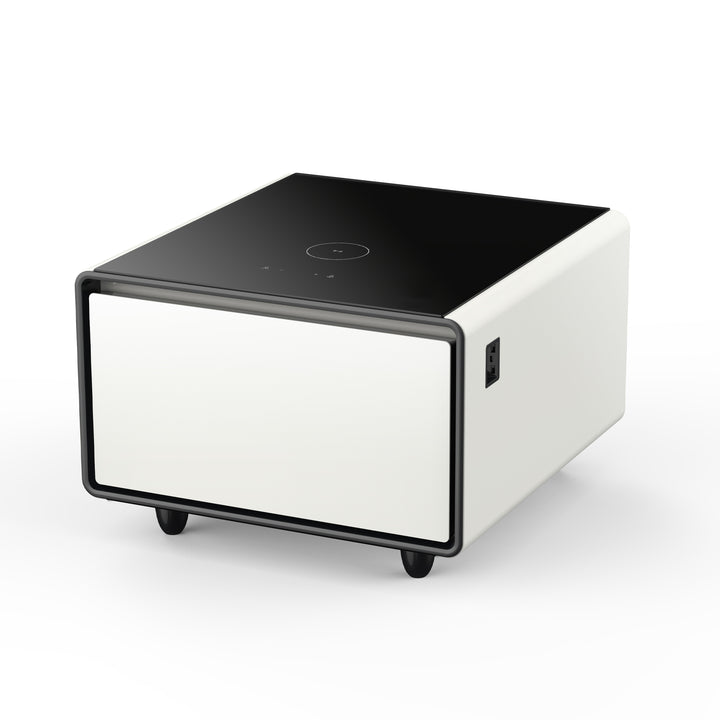 Modern Smart Side Table with Built-in Fridge, Wireless Charging, Temperature Control, Power Socket, USB Interface, Outlet Protection, Induction Light, White